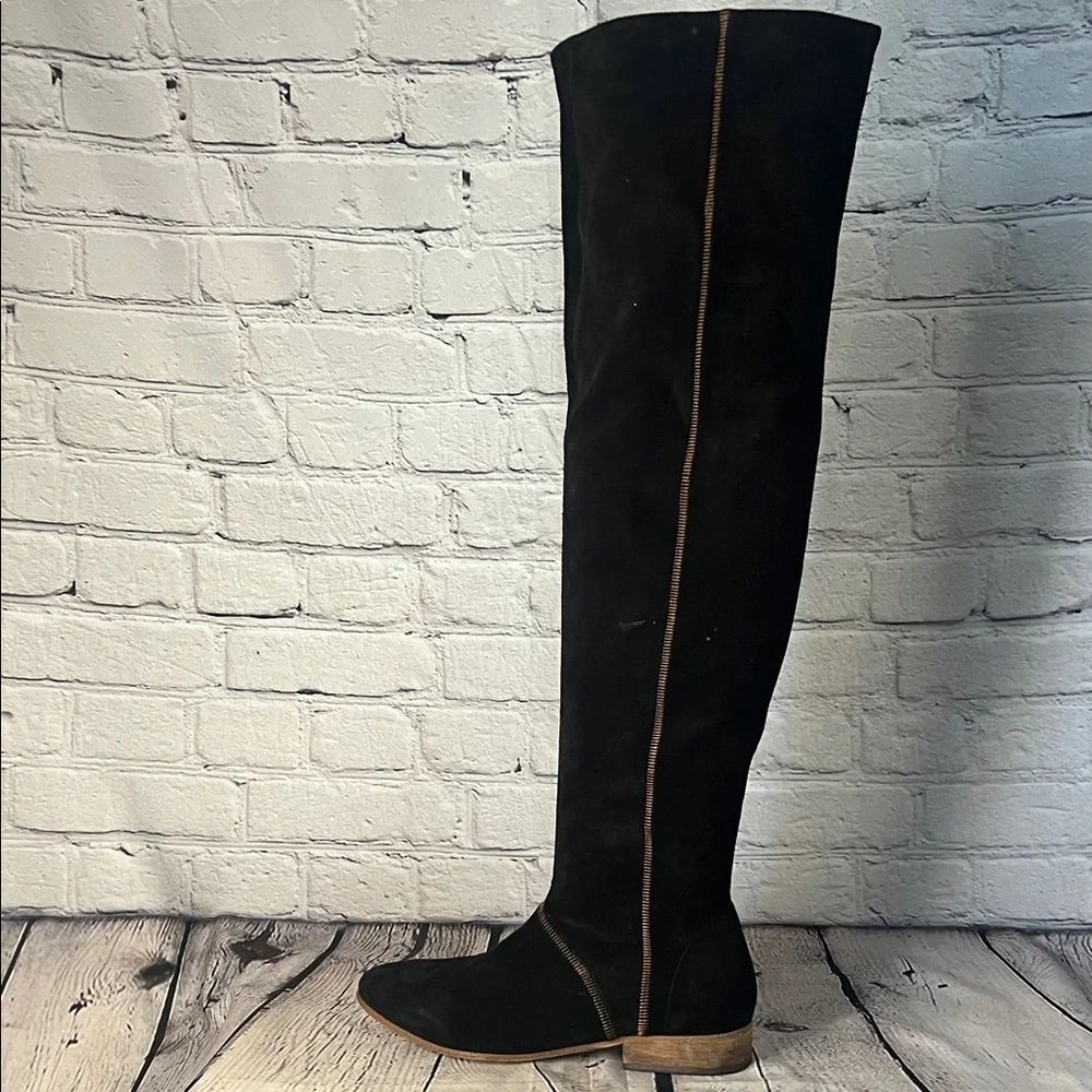 free people Elegant Black Suede Over the Knee Boots